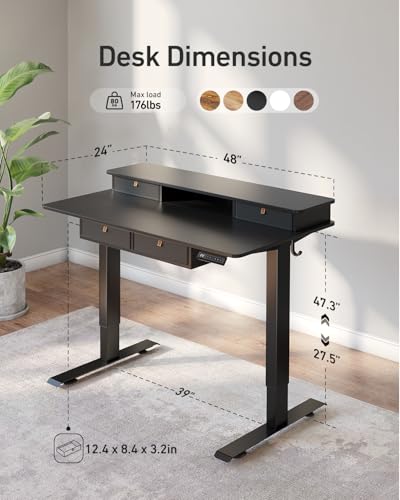 FEZIBO 48 x 24 inch Standing Electric Desk with Drawers, Black - color: Black, size: 48 inch without Keyboard Tray