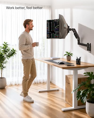 Single Wall Mount Monitor Arm for 17-49" Ultrawide Screens | Heavy Duty Wall Mount Stand Holds up to 44 LBS - size: Single