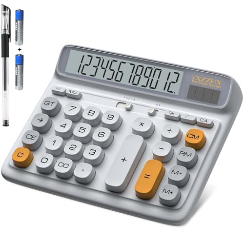 Desktop Calculator with Extra Large 5-Inch LCD Display, 12-Digit Two Way Power Solar & Battery Office Calculator with Big Buttons for Business, Accounting & Home Use(Grey) - color: Grey