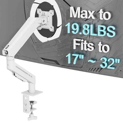 THEARK Single Monitor Desk Mount 17"-32" Screens - Adjustable Mechanical Monitor Arm Computer Monitor Stand up to 19.8 lbs,VESA Arm Desk Mount with C-Clamp and Grommet Base,VESA 75x75/100x100mm,White - color: White
