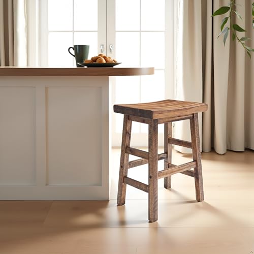 Alaterre Durango Solid Wood Rustic Bar Stool, Natural, 26-Inch | Counter Height Backless Barstool Kitchen Seating with Saddle Seat, Barstools for Kitchen and Home Bar - size: 26" Counter Height