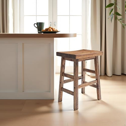 Alaterre Durango Solid Wood Rustic Bar Stool, Natural, 26-Inch | Counter Height Backless Barstool Kitchen Seating with Saddle Seat, Barstools for Kitchen and Home Bar - size: 26" Counter Height