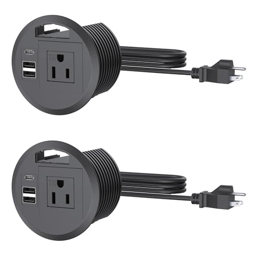 3.15 inch Desktop Power Grommet with Cable Hole,20W USB-C Port (2-Pack) | Tamper-Resistant Design,Cable Hole,Recessed Power Grommet with 3 USB Ports,Black - size: 2-Pack