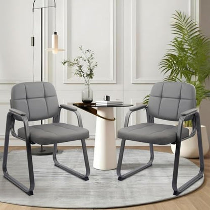 CLATINA Waiting Room Chairs with Padded Arms Leather Guest Chair no Wheels for Office Reception and Conference Desk with Sled Base Grey, 6PK - color: Gray(sled Base), size: 6 pack