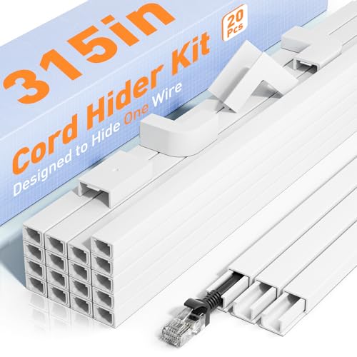 Delamu Cord Hider, 315in Cord Covers for Wires on Wall, One-Cord Cable Hider, Wire Hiders Wire Covers for TV Cords on Wall, Easy Mount Cable Cover Management Kit, 20 x L15.7 W0.59 H0.4in, White - color: White, size: 315in L x 0.59in W x 0.4in H