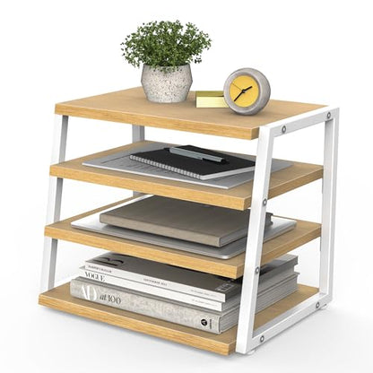 Fenge Desk Shelf Organizer, 4-Tier Tower Desktop Office Shelves, Oak - color: Oak