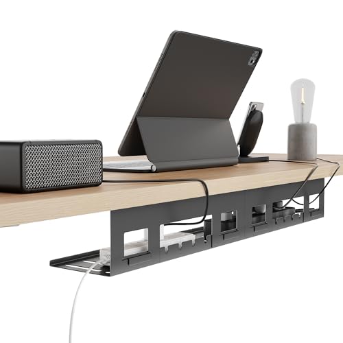 Under Desk Cable Management Tray, 31.5'' Screw-Mount Steel Rack | Metal Cord Organizer for Power Strips, Chargers, Reversible Installation, Effortless Wire Management for Home Office, Black - color: Black, size: 31.5"