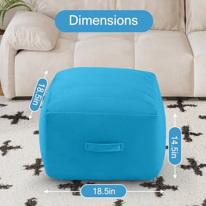 MeMoreCool Square Stuffed Pouf Ottoman Foot Rest, Floor Pouf Foot Stool with Foam Chunk Filling, Soft Stuffed Ottoman Footrest for Living Room, Blue - color: Striped Blue