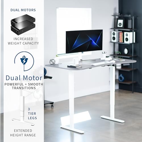 VIVO Dark Gray 63 x 32 in Standing Desk, DESK-KIT-2W1G - color: Dark Gray Top / White Frame, size: 63 x 32