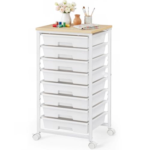 Pipishell Rolling Cart with 8 Drawers, Rolling Storage Drawer Cart with Lockable Wheels & Wood Tabletop, Craft Organizers and Storage for Craft Room, Classroom, Home Office, Kids Room, Classic White - color: Classic White, size: 8-Drawers