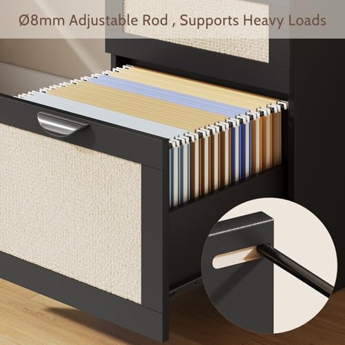 Farmhouse Computer Desk with Drawers and Power Outlets, 60” Home Office Desk with Adjustable File Drawer, Cat Scratching Pad, Printer Stand, Shelves & Monitor Riser, Black