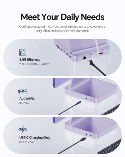 11-in-1 USB C Hub for iMac 24" M1/M3/M4 with M.2 NVMe 4TB SSD Enclosure | PULWTOP Alloy iMac Hub with HDMI 4K@60Hz, 2.5G Ethernet, 5 USB A/C 10Gbps, SD/TF, iMac M4 Dock for iMac 24" 2021-2024, Purple - color: iMac Dock- Purple