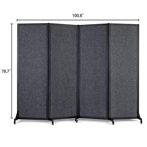 Room Partition,8'5"W x 6'7"H,4 Panel,Grey - color: Grey, size: 100.8"(L)*78.7"(H)
