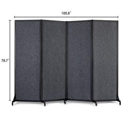 Room Partition,8'5"W x 6'7"H,4 Panel,Grey - color: Grey, size: 100.8"(L)*78.7"(H)