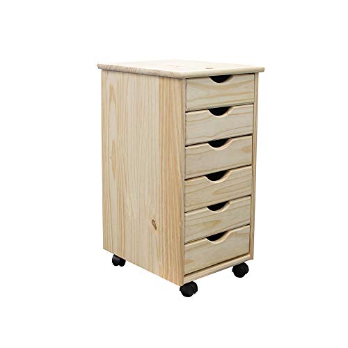 Jela-USA Solid Pine Wood 6 Drawer Rolling Cart, Natural - color: Natural, style: unspecified