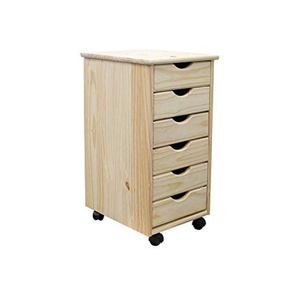 Jela-USA Solid Pine Wood 6 Drawer Rolling Cart, Natural - color: Natural, style: unspecified