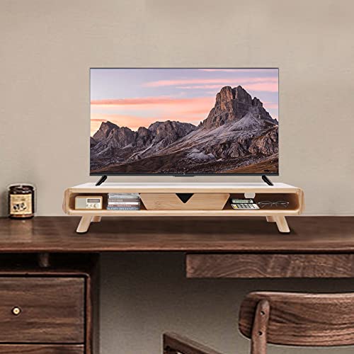 Bamboo Monitor Stand Riser with Drawer, 24 Inch No Assembly Required Desk Organizer, Ergonomic 4.5 Inch Height Wood Computer Stand for Laptop, Printer, Office Accessories