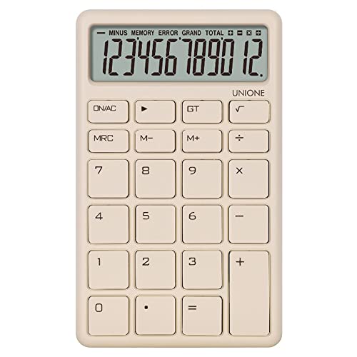 UNIONE Pocket & Desktop Beige Calculator with a Bright LCD, Dual Power Handheld Desktop. Color. Business, Office, High School - color: Beige
