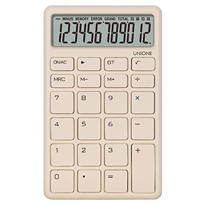UNIONE Pocket & Desktop Beige Calculator with a Bright LCD, Dual Power Handheld Desktop. Color. Business, Office, High School - color: Beige
