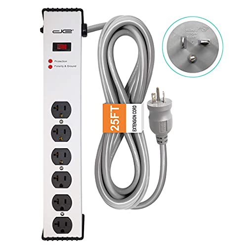 Digital Energy 20 Amp 6-20/T- Slot Plug | 25-Ft Cord - 900 Joule Surge Protector | 6-Outlet, Heavy Duty Steel Body Power Strip - size: 25 FT