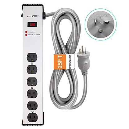Digital Energy 20 Amp 6-20/T- Slot Plug | 25-Ft Cord - 900 Joule Surge Protector | 6-Outlet, Heavy Duty Steel Body Power Strip - size: 25 FT