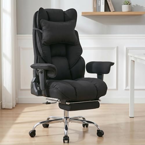 mokodo Big and Tall Office Chair 400lbs, Breathable Fabric Executive Desk Chair with Pocket Spring Cushion, 155° Reclining Computer Chair with Integrated Headrest & Lumbar Pillow (Black) - color: Black