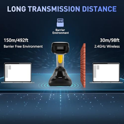 Barcode Scanner Wireless, QR Code Scanner Handheld Bar Code Scanners with Base 2 in 1 USB Wired Connection & 2.4G Wireless 1D&2D&PDF417 Data Matrix Automatic Barcode Reader - color: NS-2206PT