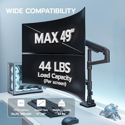 Dual Extra Tall Monitor Arm Desk Mount for 17-49 Inch Monitors, Black - color: Black, size: Dual Monitor Mount - Extra Tall