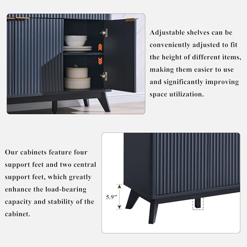 T4TREAM 60 Inch Fluted Buffet Sideboard Cabinet, Dark Grey | Modern Coffee Bar Storage Cabinet With 3 Drawers & 4 Doors, for Dining Room, Living Room, Hallway, Adjustable shelves - color: Dark Grey