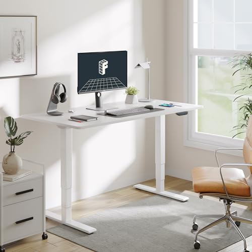 FLEXISPOT E6 MAX Dual Motor 3-Stage 48x30 Inch Heavy Duty Standing Desk, 330lbs Weight Capacity, Height Adjustable Desk w/Cable Management & Wheels (Seamless White Desktop + White Frame) - color: White Frame+ White Top, size: 48"x30" One-Piece