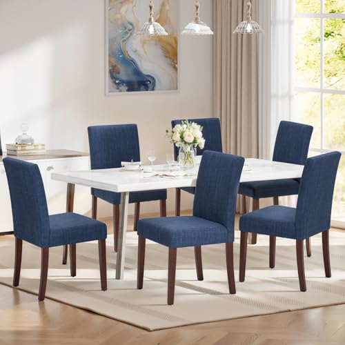MALOL Upholstered Dining Chairs Set of 6, Modern Fabric Dining Room Chair, Wooden Dining Chair, Kitchen Side Chairs, Farmhouse Dinner Chair with High Back for Kitchen, Blue - color: Blue, size: Set of 6