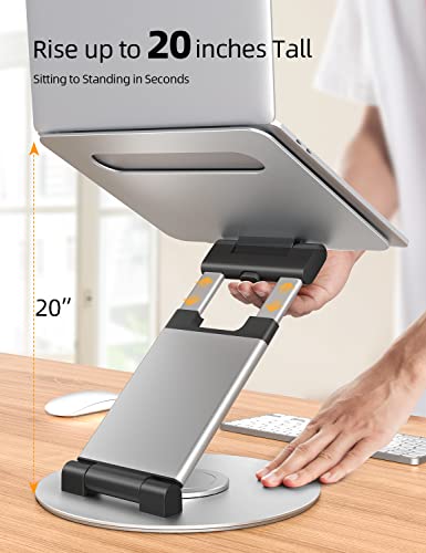 Nulaxy 18" Height Telescopic 360 Rotating Aluminum Laptop Stand Desk Silver | Ergonomic Computer Holder Riser with Heat-Vent, Standing Desk Converter Holds 22 Lbs for Office Desk Use Fits 10-17" Laptops - color: B-Silver