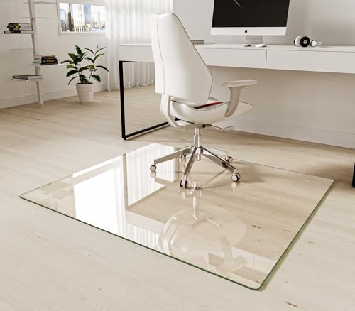 Koonmi Tempered Glass Chair Mat 42"x48" - Premium Office Chair Mat for Hardwood Floors & Low-Pile Carpet with 4 Non-Slip Pads - Thick Scratch-Resistant Surface - size: 42*48