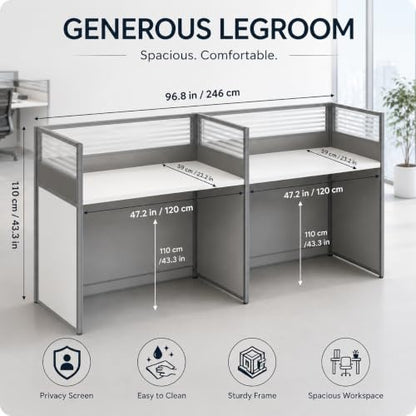 Office Cubicle Desk with Privacy Panels - Modular Office Workstation for 2/4/6/8/10 Person, Wood and Metal Workstation for Business Commercial Workspace,White,2 Person - size: 2 Person