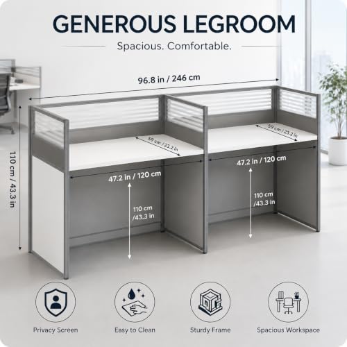 Office Cubicle Desk with Privacy Panels - Modular Office Workstation for 2/4/6/8/10 Person, Wood and Metal Workstation for Business Commercial Workspace,White,6 Person - size: 6 Person
