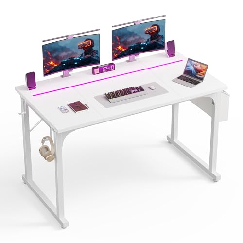 DurayLoly 48" Gaming Desk with Waterproof LED Lights for Bedroom,White - color: White, size: 48 IN