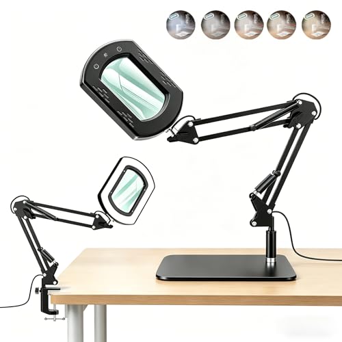 WEEOATAR 15X Lit Magnifying Glass Led Magnifier with Stand, Foldable, 5 Color Modes, Stepless Dimming, 2 in 1 Magnifier for Desk and Clamp for Reading, Sewing and DIY (Square) - style: Square