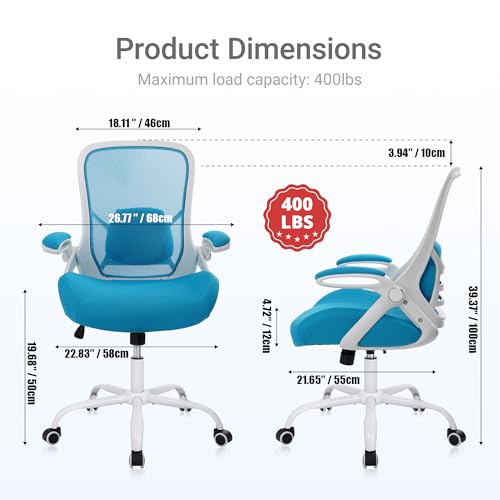 HYLONE 400lbs Heavy Duty Office Chair, Computer Desk Chair Blue | Office and Home, Big and Tall, 5" Thickened Seat, Ergonomic with Adjustable Armrests - color: Blue