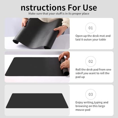 Large Office Leather Desk Mat, Large Mouse and Keyboard Pad, Laptop Pad, Desktop Protector(Black, 31.5 in. x 15.7 in.) - color: Black, size: 31.5×15.7inch