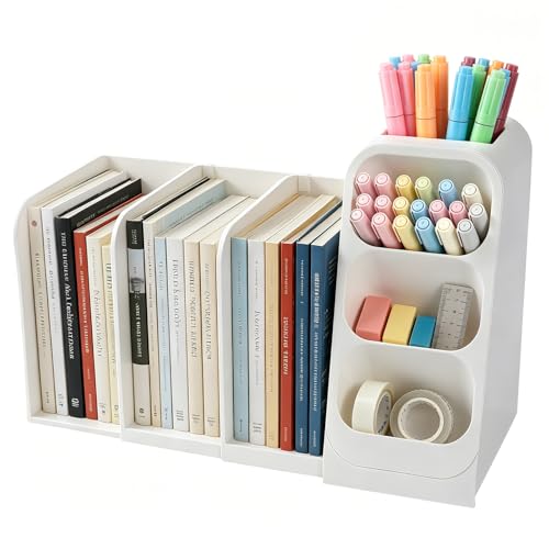 Multifunctional & Retractable Office Desk Organizer and Bookshelf, Small Space Desk Organizer with Magazine File Holder and Pen Holder,Desk Accessories & Workspace Organizers Office Supplies