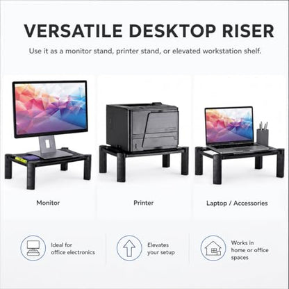 Mount-It! Monitor Stand Riser with Storage, 13-32", Black | Height adjustable desk shelf for monitor & printer, large 19" platform holds up to 22 lbs, desk organizer.