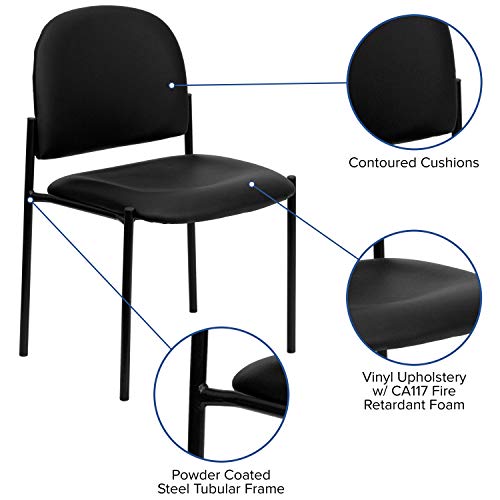 EMMA + OLIVER Black Vinyl Stackable Steel Side Reception Chair - color: Black Vinyl
