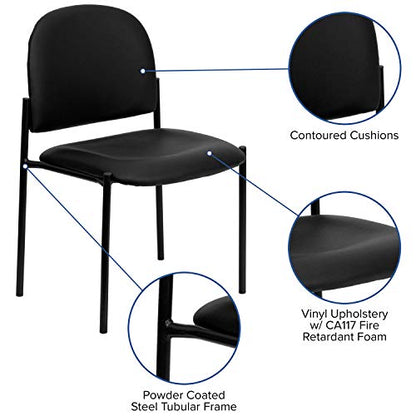 EMMA + OLIVER Black Vinyl Stackable Steel Side Reception Chair - color: Black Vinyl