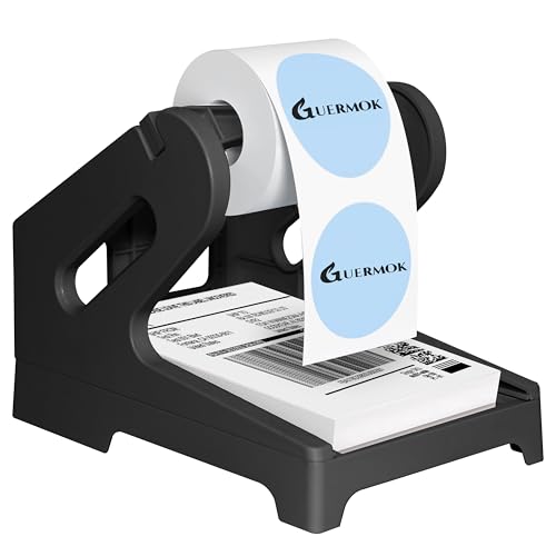 Guermok Thermal Shipping Label Holder for Rolls & Fan-Fold Fragile Stickers | Label Roll Stand for Shipping, Desktop Printer Holder-Home Office Accessory, Sticker Dispenser for Holographic Labels (Black) - color: Black