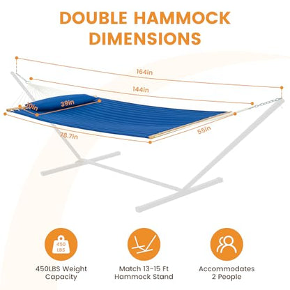 Lazy Daze 12 FT Double Hammock with Spreader Bar for Outside, Bright Blue - color: Bright Blue
