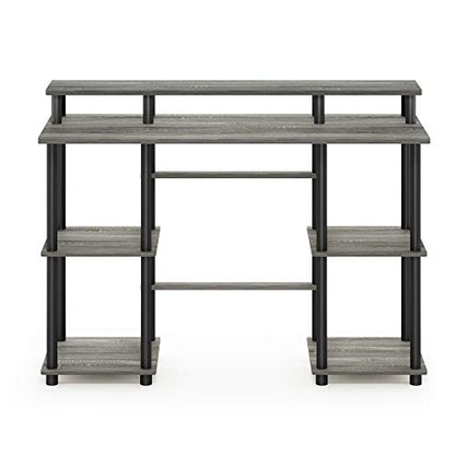 Furinno Turn-N-Tube Computer Desk, French Oak Grey/Black | Computer Desk with Monitor Stand, Office Desk for Home Office, Bedroom - color: French Oak/Black
