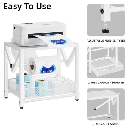 Marbrasse Label Holder for Rolls and Fanfold Labels, Wood Label Printer Holder with Drawer, Shipping Label Stand for Thermal Printer, Sticker Roll Holder for Home, Office, Small Business, Wood White - color: Wood White