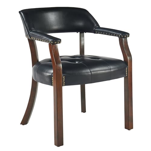 LEEMTORIG Faux Leather Dining Chairs with Arms, Solid Wood Dining Chair with Supportive Back, Game Poker Table Chairs, Boss Caption's Chairs Office Desk Chairs, Cherry Walnut Legs & Black PU NX173D - color: Cherry Walnut Legs & Black Pu, size: Set of 1