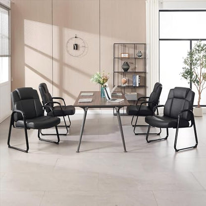 Okeysen Big & Tall Waiting Room Chairs Set of 10, PU Leather Reception Guest Chair with Padded Arm Rest, Office Desk Chair with Sled Base No Wheels, for Office Meeting, Conference Room, Lobby, 500lb - color: Black, size: Set of 10