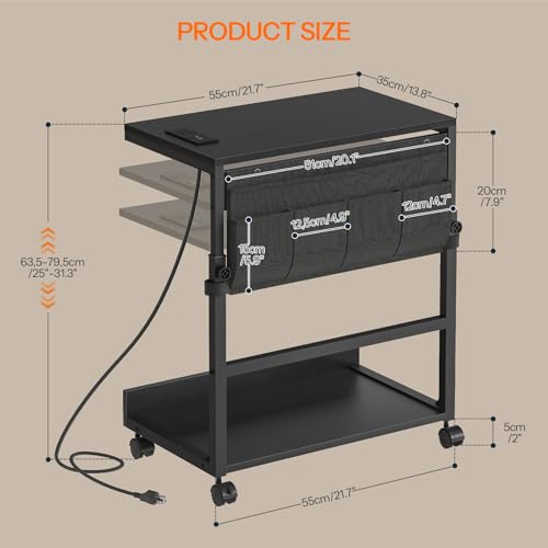 HOOBRO Computer Tower Stand with Charge Station and USB Port, 2-Tier PC CPU Holder Cart for Floor Carpet with Wheels, Adjustable Height, Rolling PC Printer Desktop Under Desk for Home Office,Black BB72UCJ01